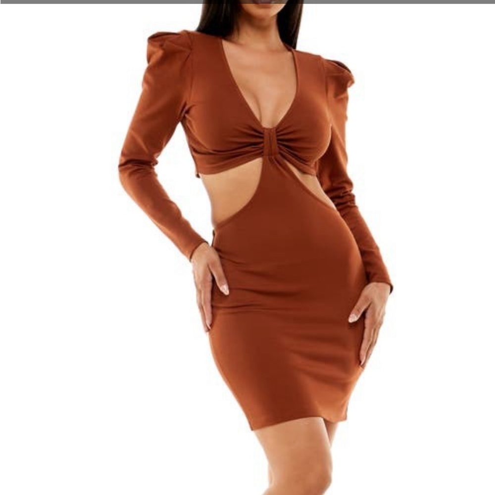 Socialite Y2K bodycon mini cut off dress size S color‎ Camel